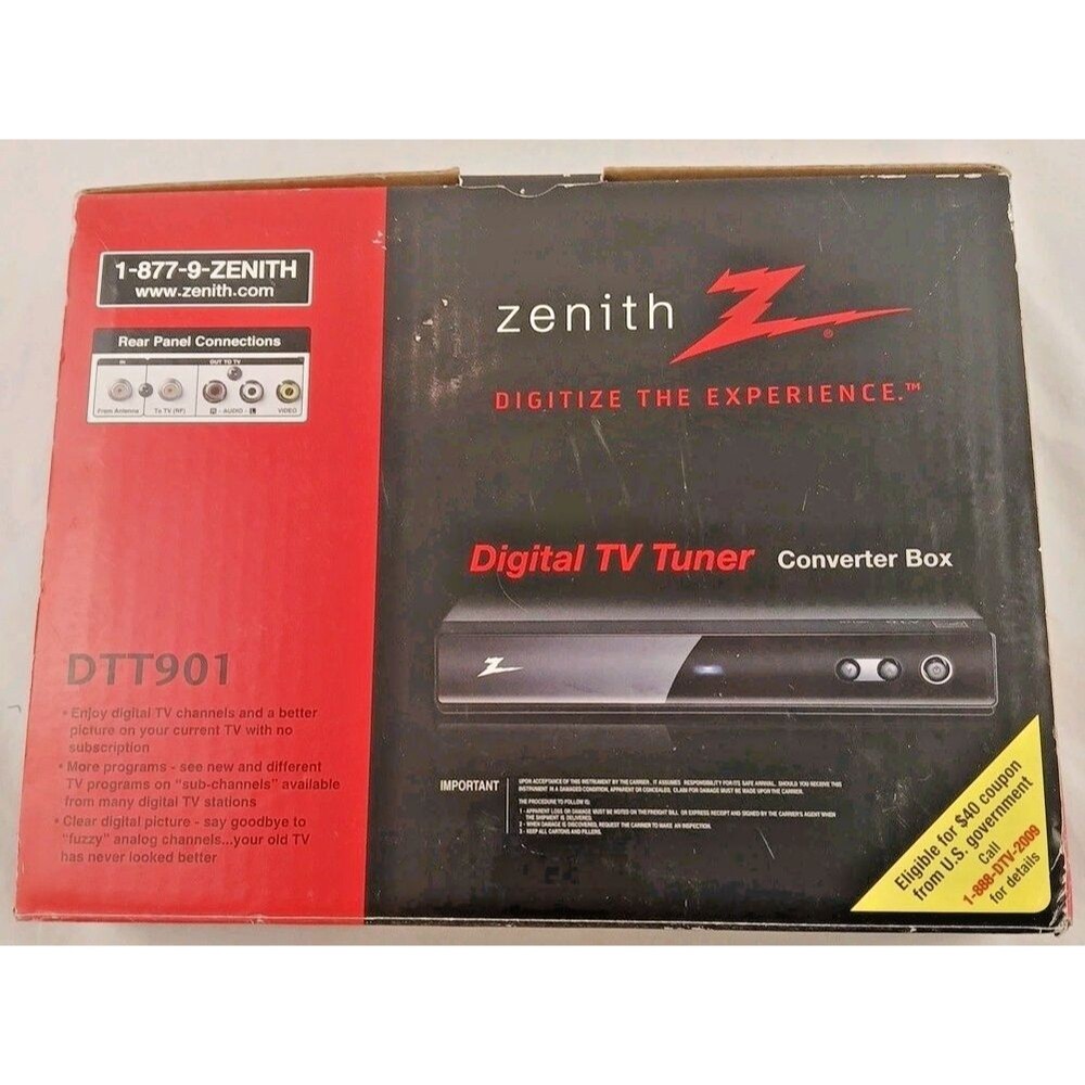 Zenith DTT901 Digital TV Tuner Converter Box w/ Remote/Cables/Manual-NEW!
